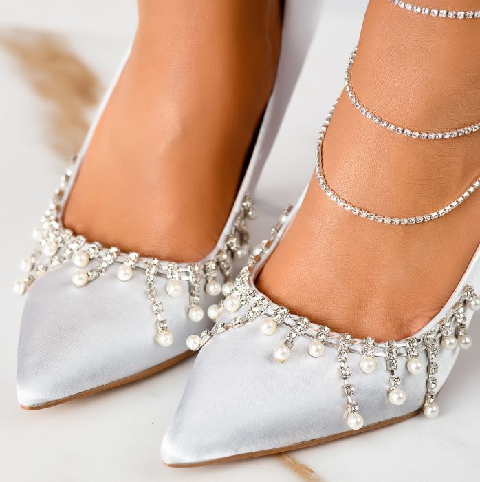 Pantofi Dama cu Toc Lora Argintii #13290